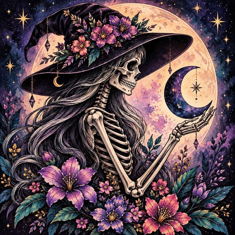 8 X 8 Framed Skeleton Witch Moon 724 F